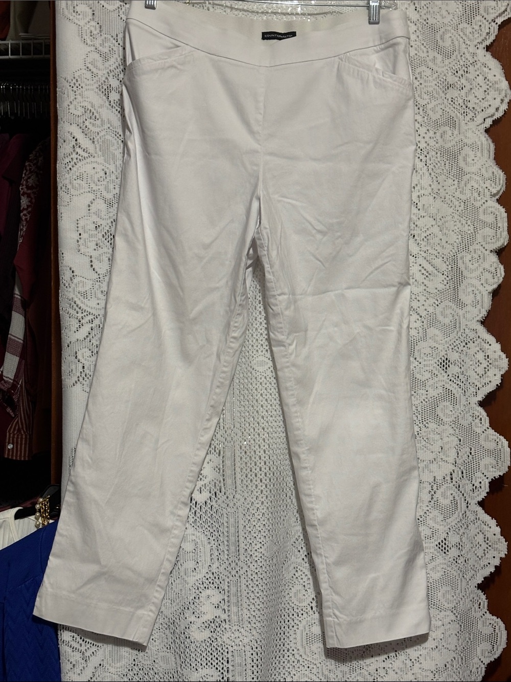 Counterparts Women’s White Cropped Straight-Leg Pull-On Pants Sz 14